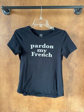 Old Navy Black Pardon my French Relaxed Short Sleeve Tee Shirt Size X-Small